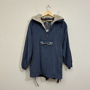 Vintage NILS "Kendall" Hooded Pullover Ski Jacket w Sherpa Lined in Navy